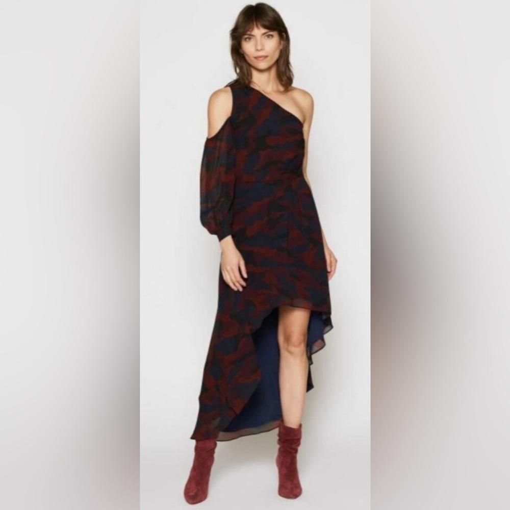 Joie Sala Asymmetrical Silk Dress Camo Print High Low One Shoulder Small